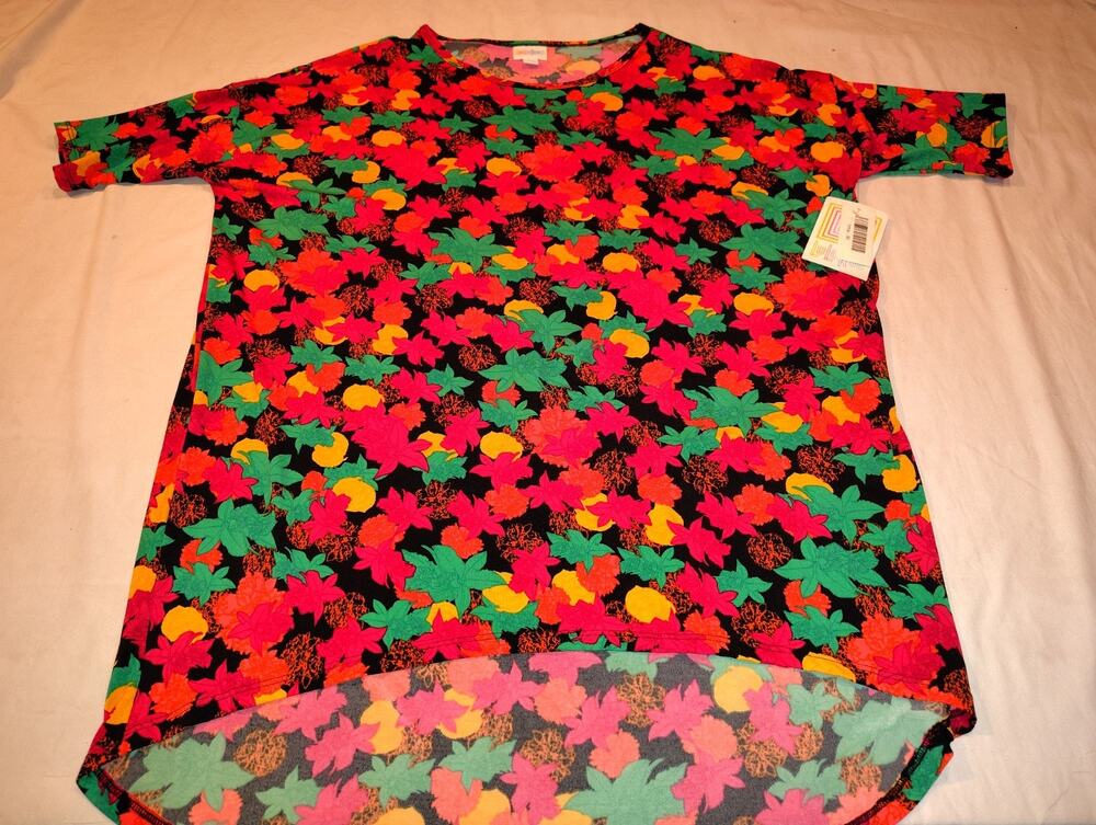 Lularoe Irma Tunic Shirt Women's Sz Medium M Brite Flowers Short Sleeve NWT NEW